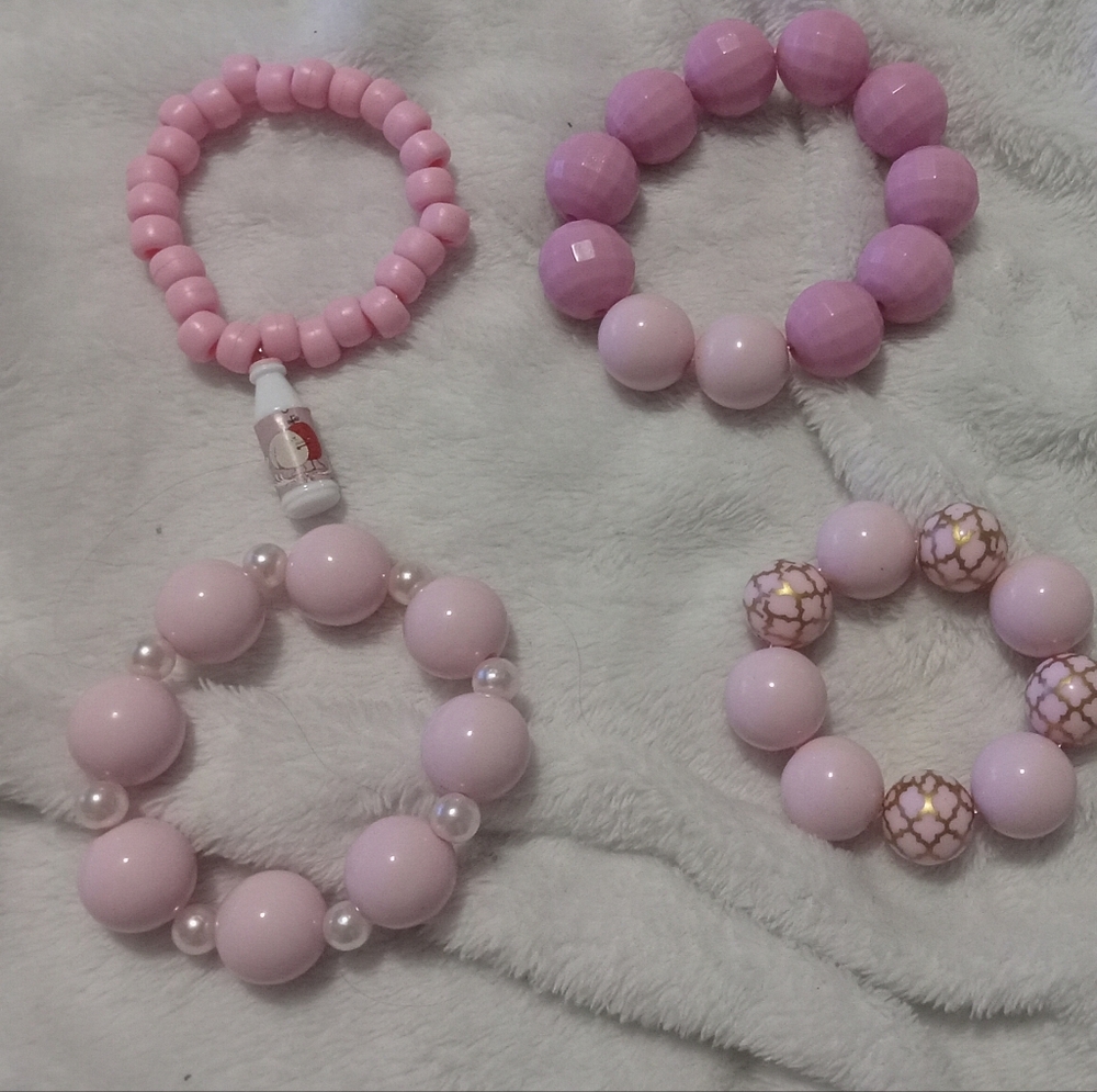 Pink Beaded Kids Bracelet Set